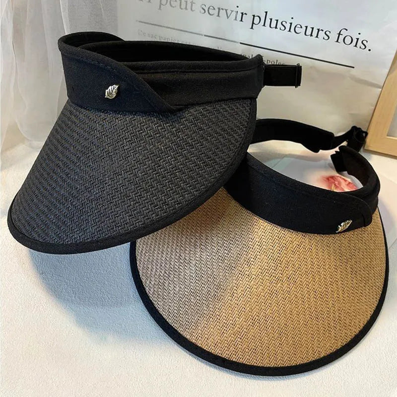 Women Summer Empty Top Straw Hat Wide Brim Sun Cap UV Protection Travel Panama Hats Lady Outdoor Beach Sunscreen Caps Viralgem Store