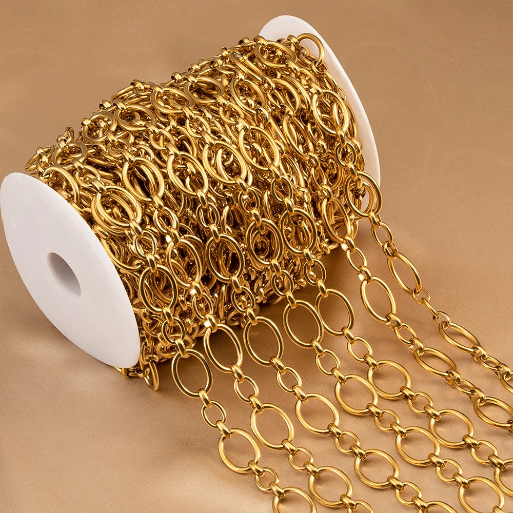 1M Stainless Steel Big Oval Cross Small Circle Link Chains Heavy Chunky Punk Chain DIY Jewelry Making Supplies Necklace Bracelet Viralgem Store