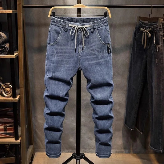 2025 Spring and Autumn New Fashion Trend Elastic Straight Leg Jeans Men's Casual Loose Comfortable High Quality Denim Pants 36
