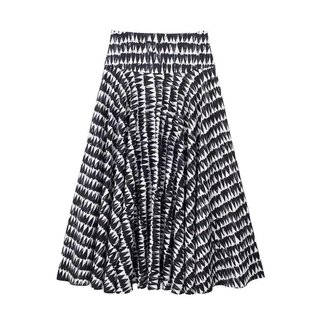 TRAFZA Women Fashion Geometric Print Skirt Zipper Fly High Waist Slim Midi Skirts Vintage Y2k 2024 Women Casual Streetwear TRAF Viralgem Store