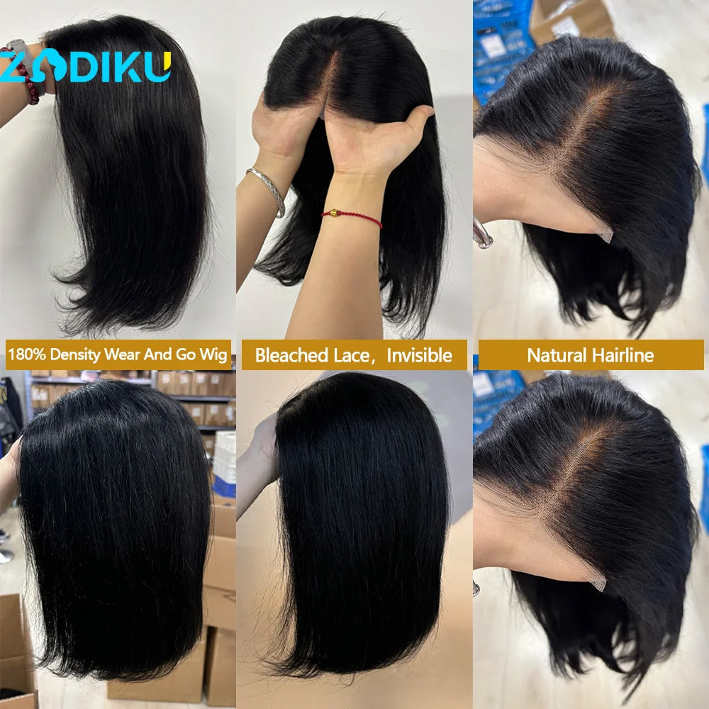 ZIDIKU 10-16inch Glueless Wigs Human Hair Straight Human Hair Bob Wig 100 Human Hair 4x4 Lace Black Wigs On Clearance Sale Wowan Viralgem Store