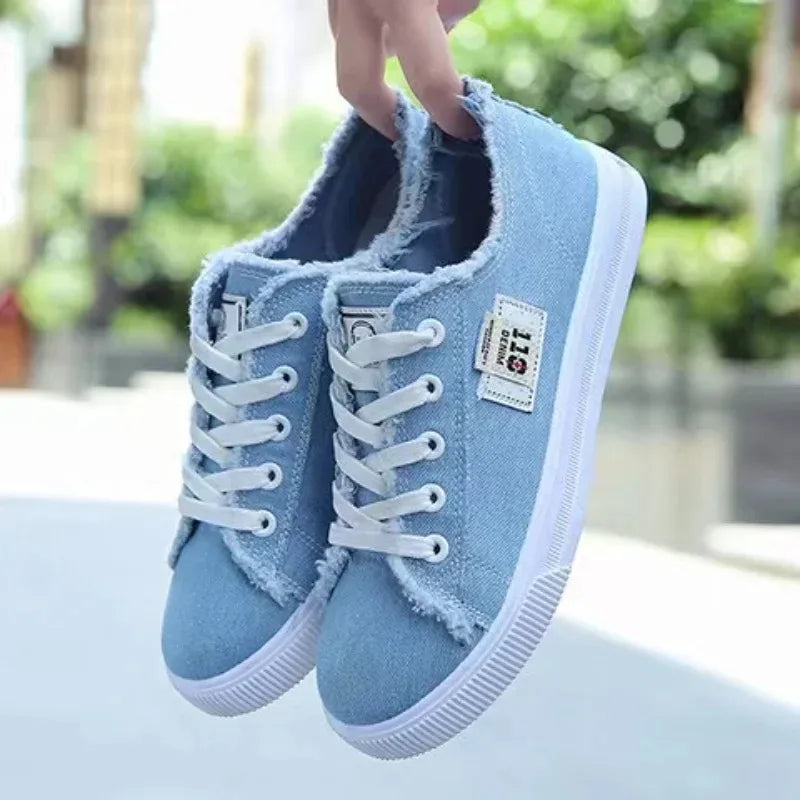 2024 New Spring Summer Women Canvas Shoes flat sneakers women casual shoes low upper lace up white shoes