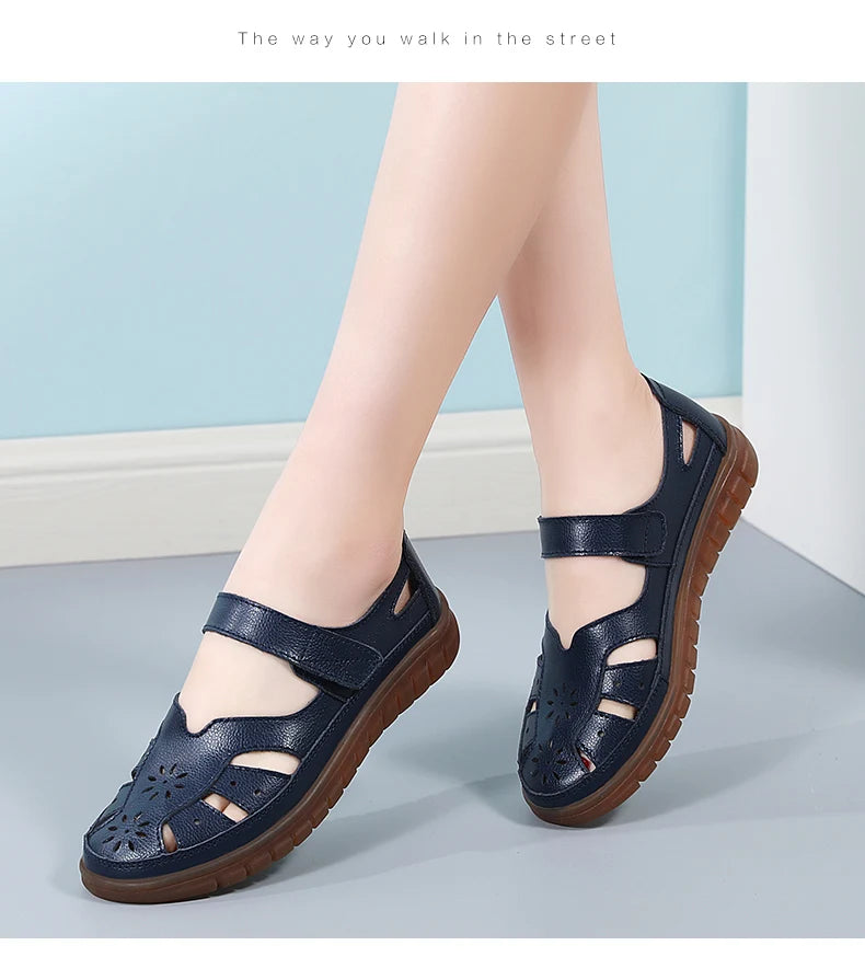 2024 Women Sandals Summer Ladies Girls Comfortable Ankle Hollow Round Toe Sandals Woman Soft Beach Sole Female Shoes Plus Size