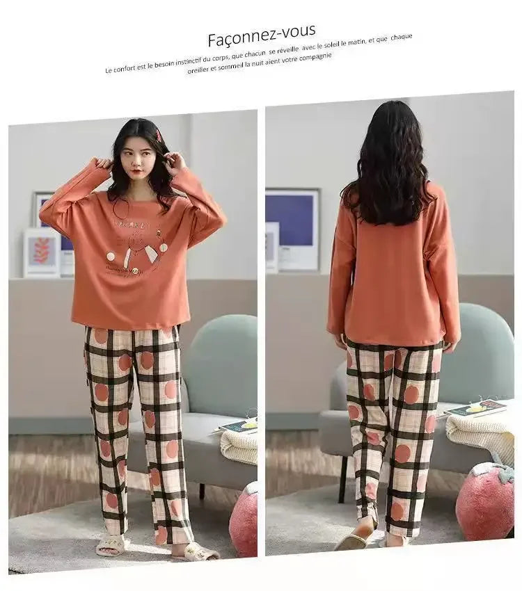 Women's pajamas spring and autumn long-sleeved autumn and winter home clothes plus size simple loose suit outerwear