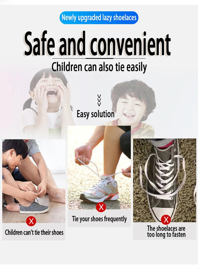 1Pair No Tie Shoelace Elastic Shoelaces Leisure Sneakers Quick Flat Shoelaces Lazy Shoe Laces Nice Buckle Kids and Adult Unisex
