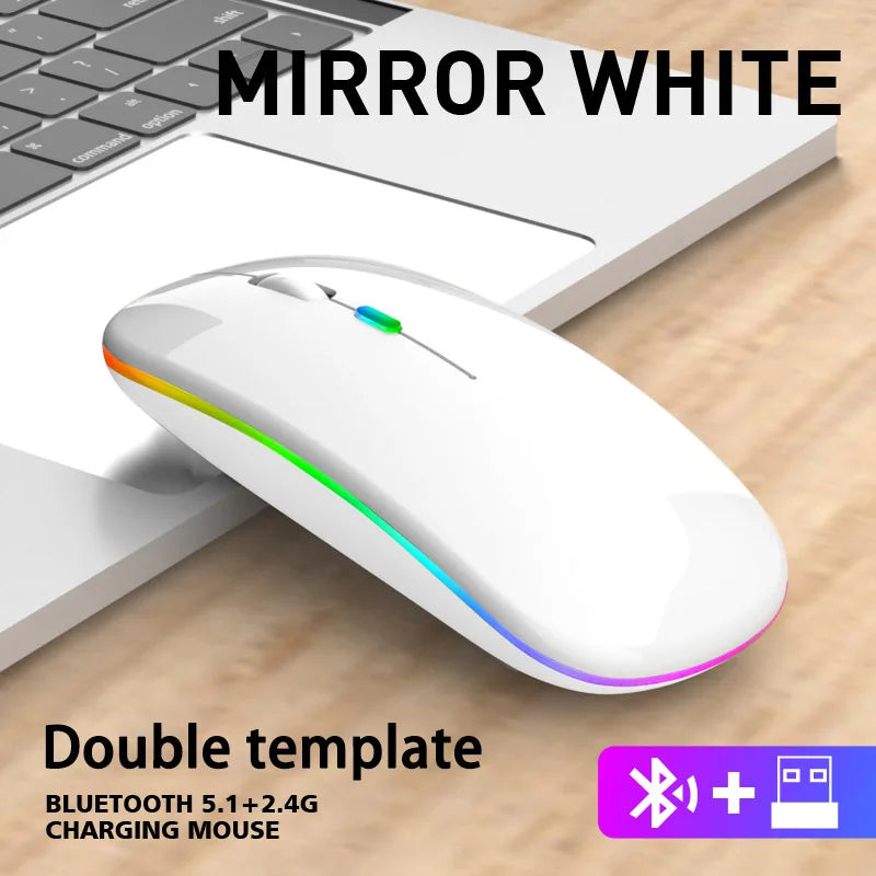 Wireless Mouse Bluetooth and 2.4GHz Dual Modes Rechargeable RGB Ergonomic Silent Click for PC iPad Laptop Cell Phone TV Viralgem Store