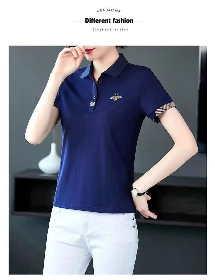 Summer New Fashion All-Matching Polo Collar Top T-shirt Female 2023 Korean Style Loose Casual Short Sleeve Women's Polo Shirt