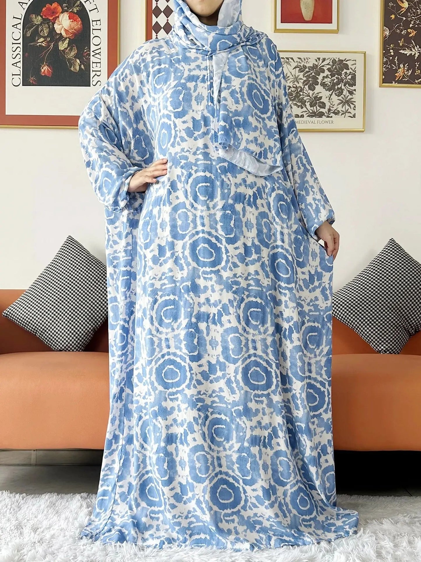 2024 Muslim Cotton Lady Abayas Ramadan Prayer Garment Dubai Turkey Middle East Femme Robe Loose African Dress Turban Joint Viralgem Store