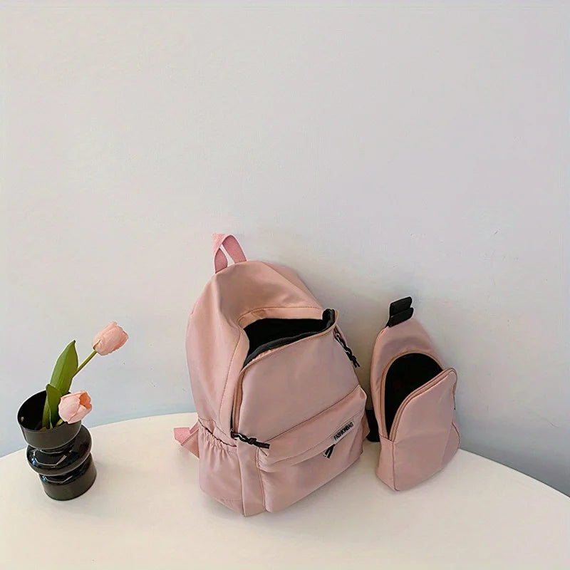 2pcs Bagset back to school Nylon Women Backpack Female Travel Bag  Solid Color Large Capacity School Season Casual Schoolbag