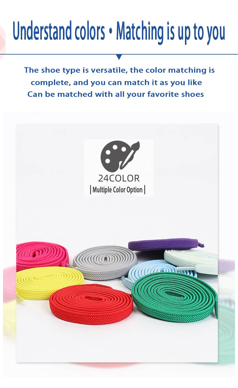 1Pair No Tie Shoelace Elastic Shoelaces Leisure Sneakers Quick Flat Shoelaces Lazy Shoe Laces Nice Buckle Kids and Adult Unisex