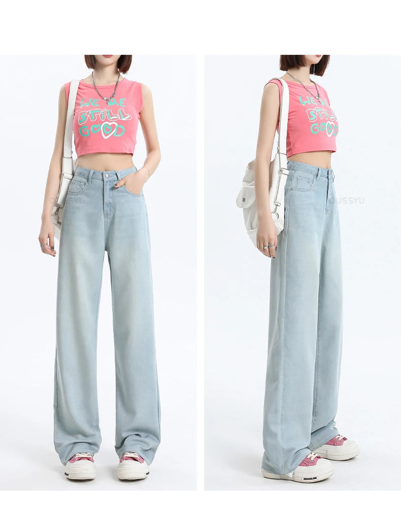 Summer High Quality Soft Lyocell Fabric Woman Jeans Thin Loose Straight High Waisted Pant Fashion Comfort Blue Casual Trousers Viralgem Store