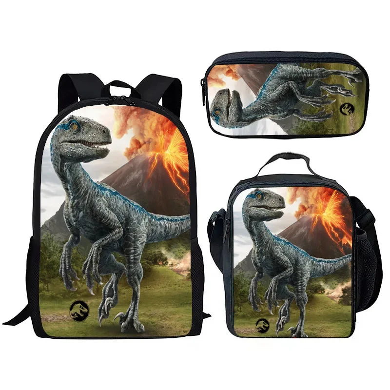 3pcs/Set Backpack Harajuku Dinosaur 3D Print School Student Bookbag Anime Laptop Daypack Lunch Bag Pencil Case