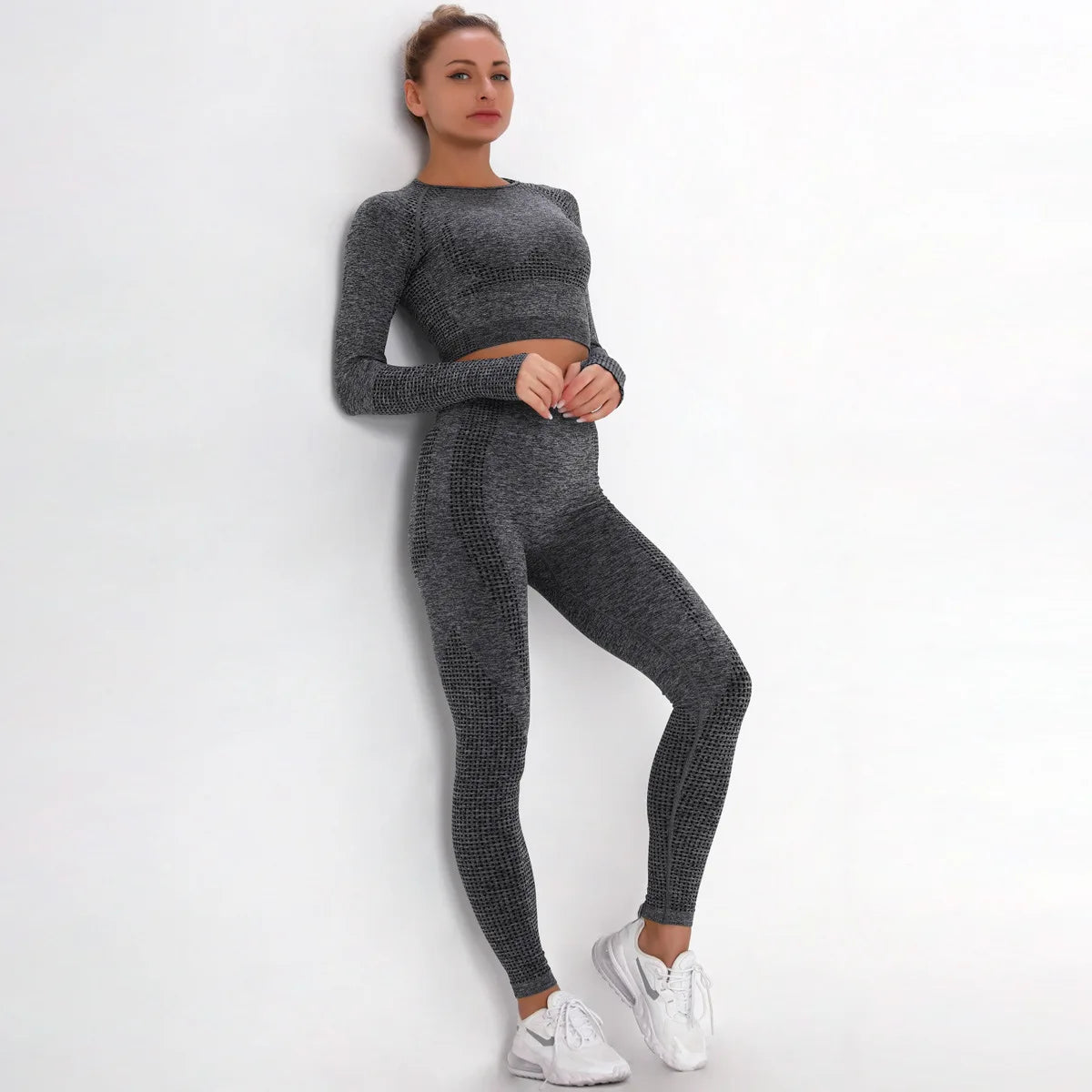 Women Seamless Gym Set Long Sleeve Top High Waist Belly Control Sport Leggings Gym Clothes Seamless Sport Suit Sexy Booty Girls Viralgem Store
