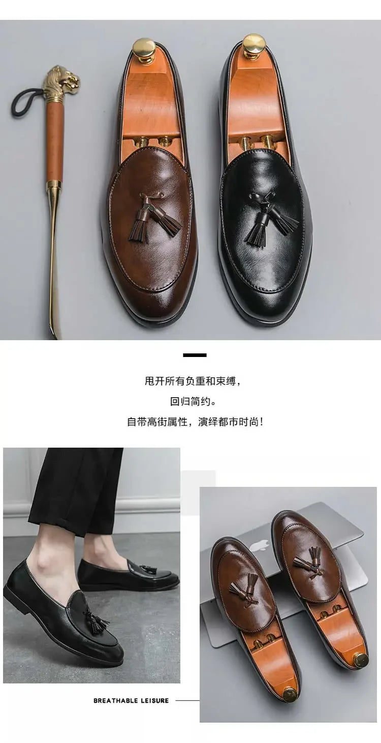 2023 New Classic Men Business Shoes British Breathable Simple Tassel Leather Shoes Style Casual Dress Shoes Mens Size 38-46 Viralgem Store