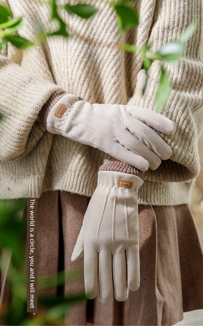 Women's Warm-Keeping and Cold-Proof Five-Finger Double-Layer Thickened Gloves for Autumn and Winter