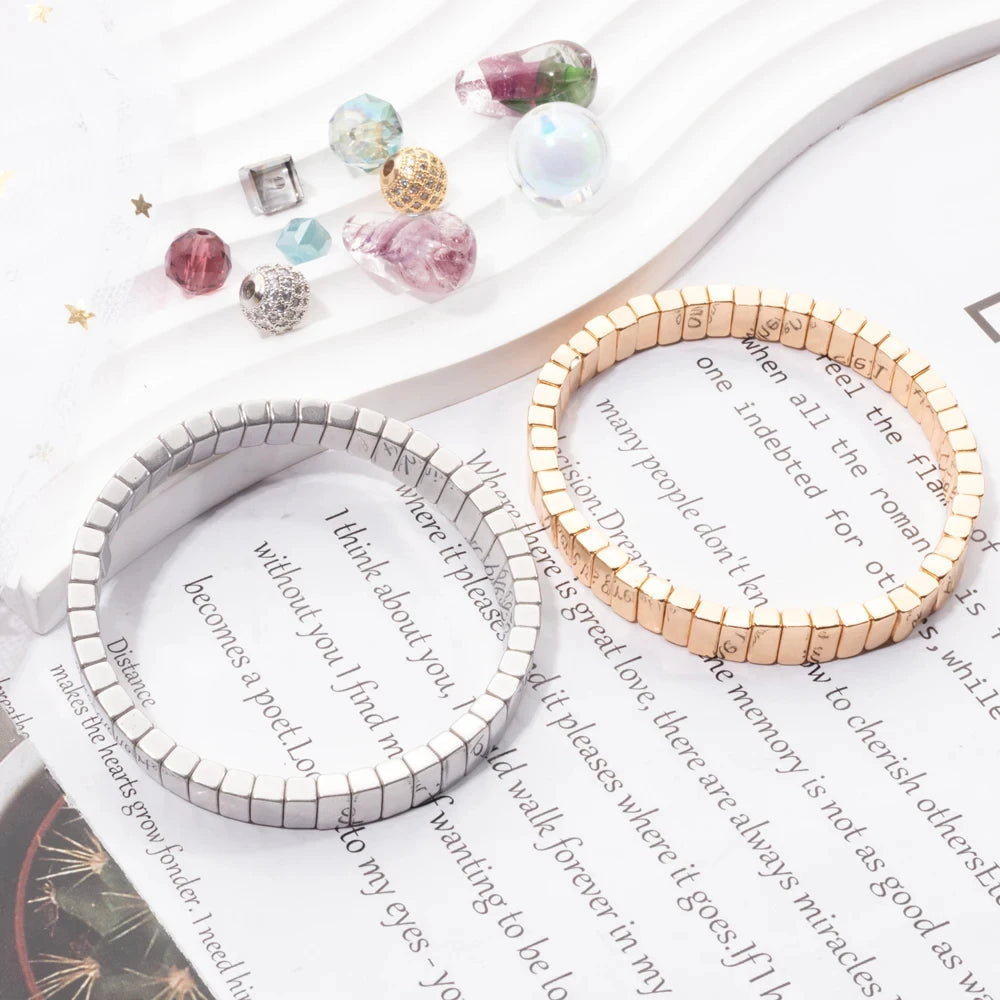 4X8MM Enamel Bracelets Wholesale Colorful Elastic Bangle Handmade Rainbow Beads Jewelry