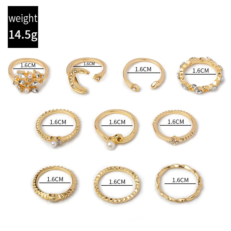 10PCS Set Fashion Rings for Women Vintage Gold Plated Finger Ring Party Jewelry Viralgem Store