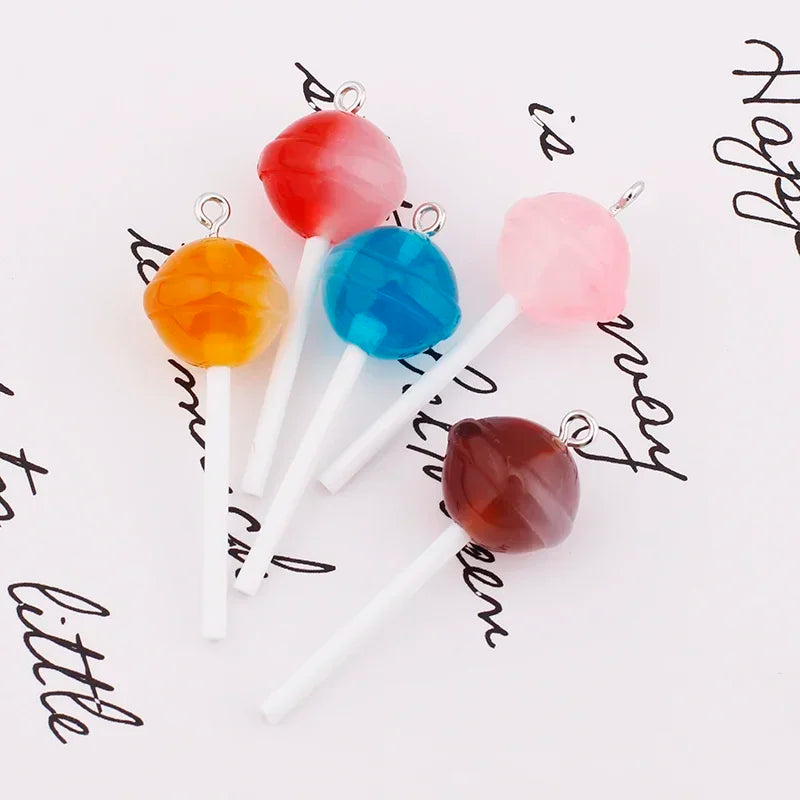 10Pcs Sugar Candy lollipop Resin Charms Diy Findings Kawaii 3D Keychain Earring Pendant Charms For Jewelry Making Suppplies
