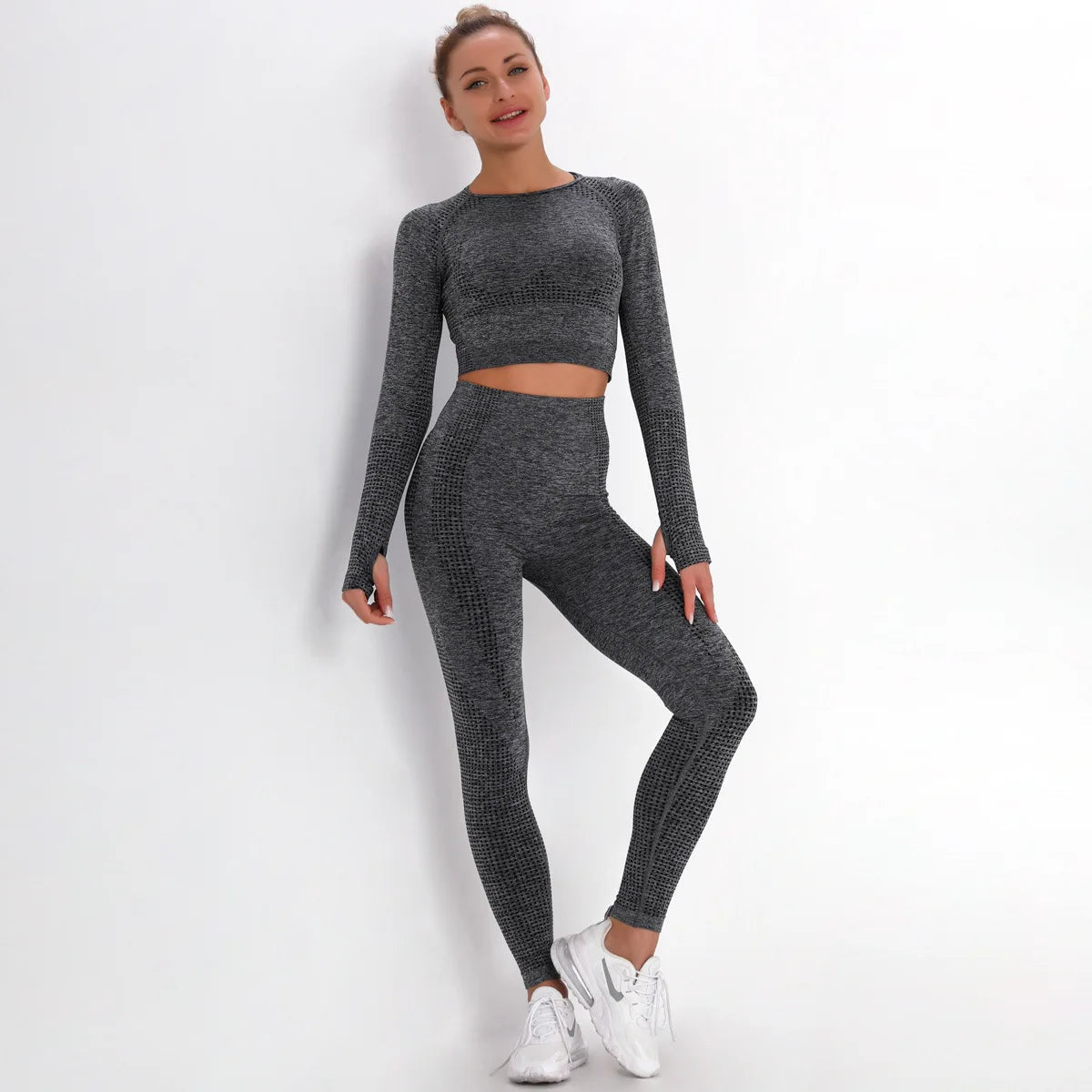 Women Seamless Gym Set Long Sleeve Top High Waist Belly Control Sport Leggings Gym Clothes Seamless Sport Suit Sexy Booty Girls Viralgem Store