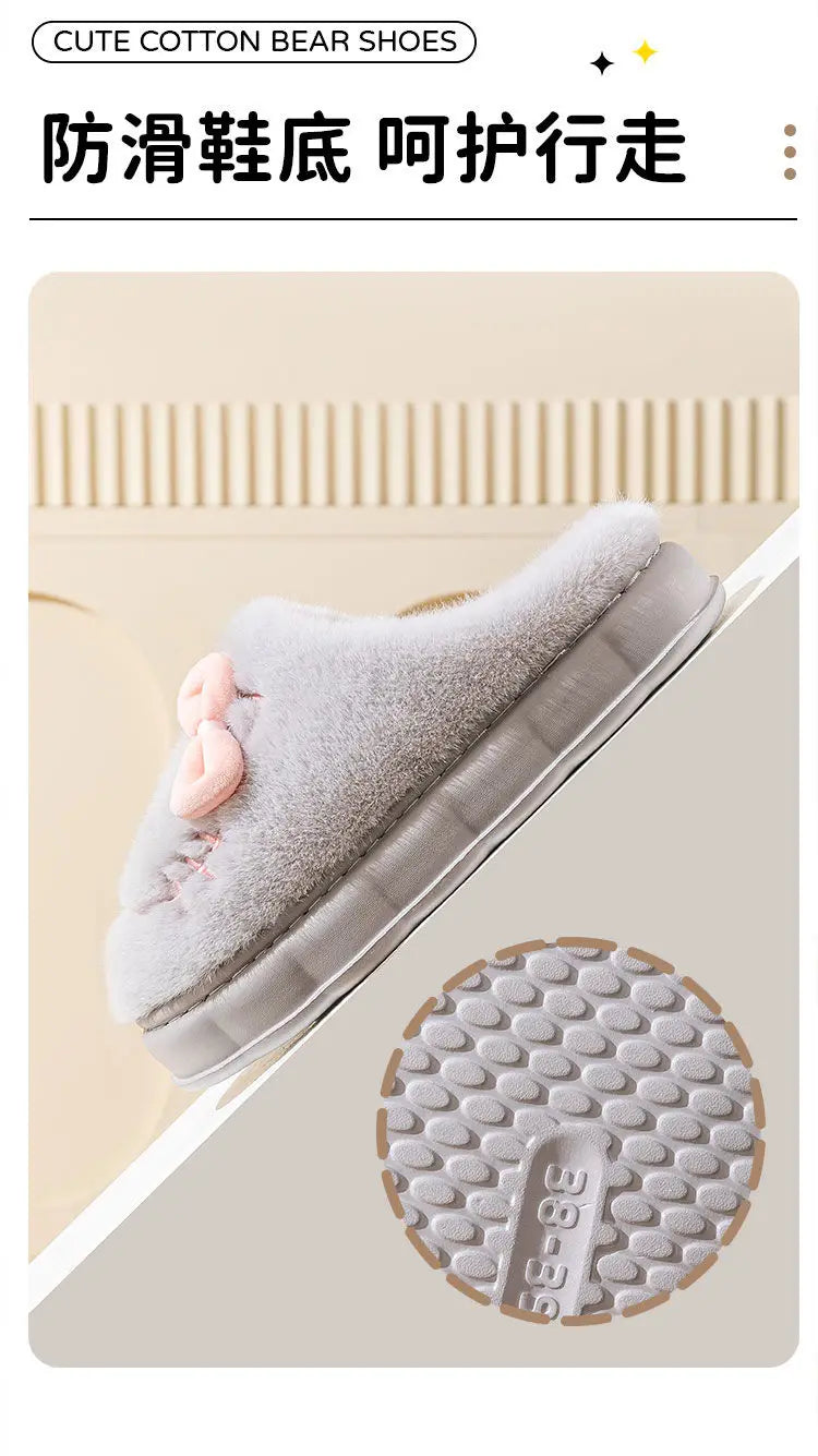 8 cm High platform fur slippers women's winter fluffy ear home shoes woman white bunny rabbit slippers woman house clog shoes