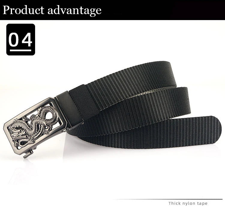SupSindy New Man Double-sided Nylon Belt Dragon Rotate Metal Automatic Buckle Canvas Belts for Men Jeans Waistband Bicolor Strap Viralgem Store