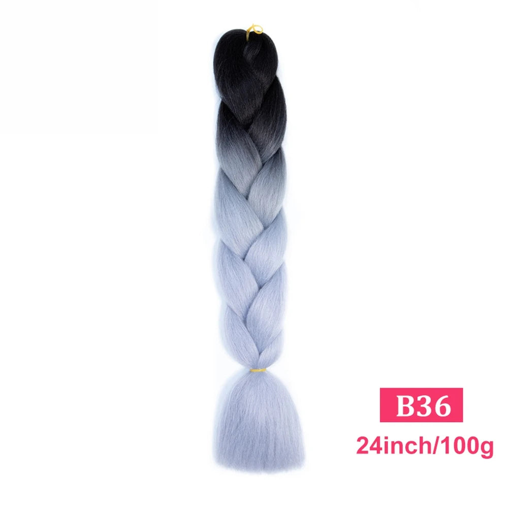 24inch Synthetic Long Braiding Hair Pre Strethced Colorful Ombre Brown Blonde Crochet Jumbo Braids Hair Extensions For Women