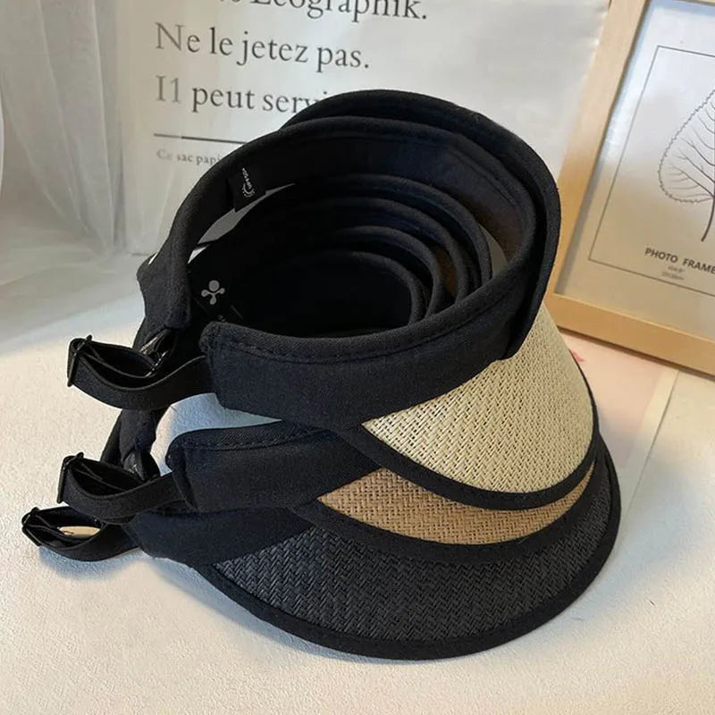 Women Summer Empty Top Straw Hat Wide Brim Sun Cap UV Protection Travel Panama Hats Lady Outdoor Beach Sunscreen Caps