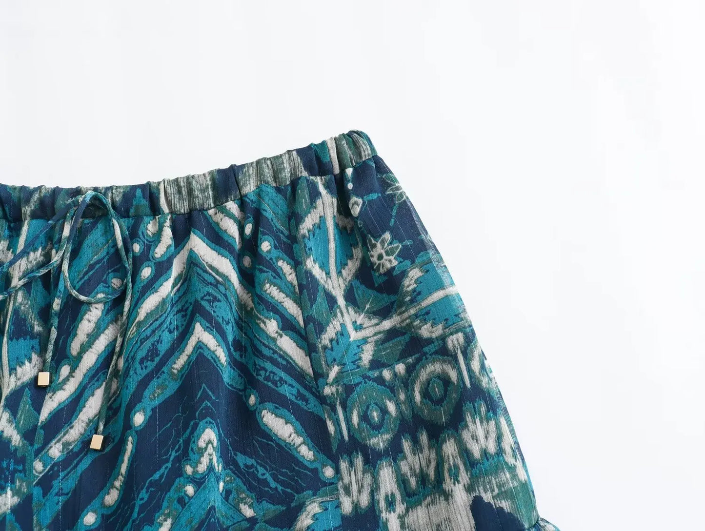 TRAFZA Vintage Casual Chic Print Women Suit O-Neck Single Breasted Blouse Loose Long Straight Skirt Fashion 2024 Boho Set