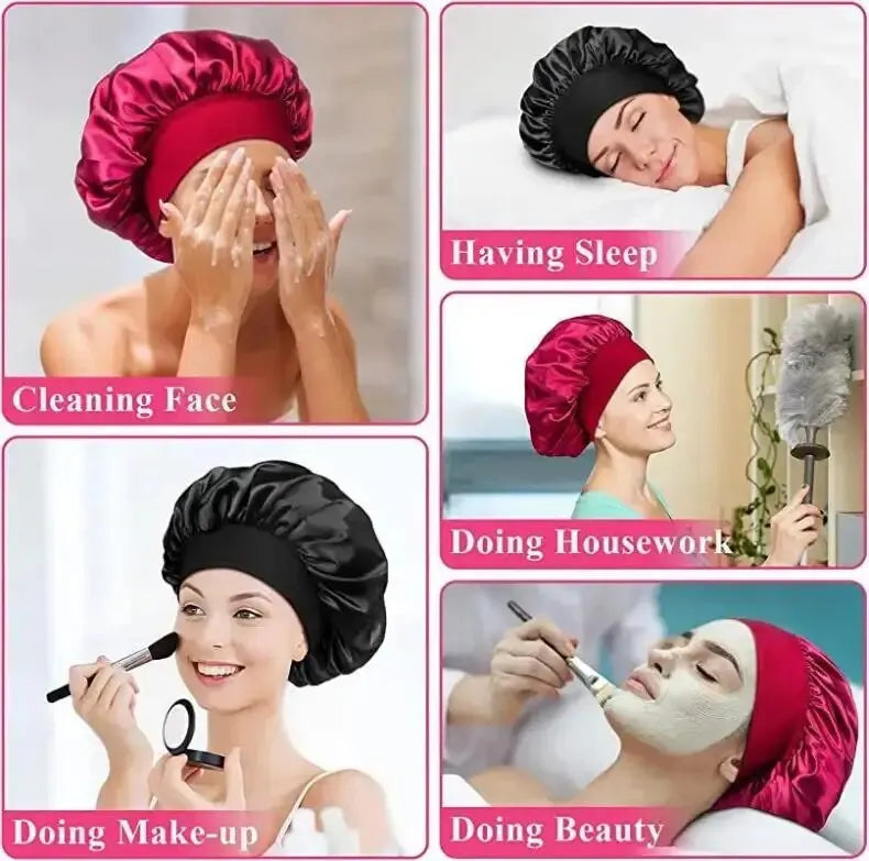 Women's Wide Brim Nightcap Silk Bonnet Hair Wrap for Sleeping Sleep Cap With Elastic Soft Band Sleep Cap With Elastic Soft Band Viralgem Store
