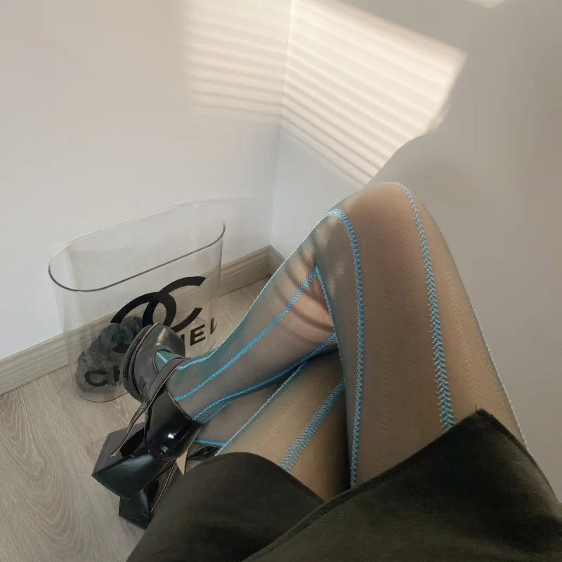 Vintage Sexy Black Vertical Stripes Pattern Stretchy Tights Pantyhose Women's Stockings Gothic Clothes Sexy Women's Underwear