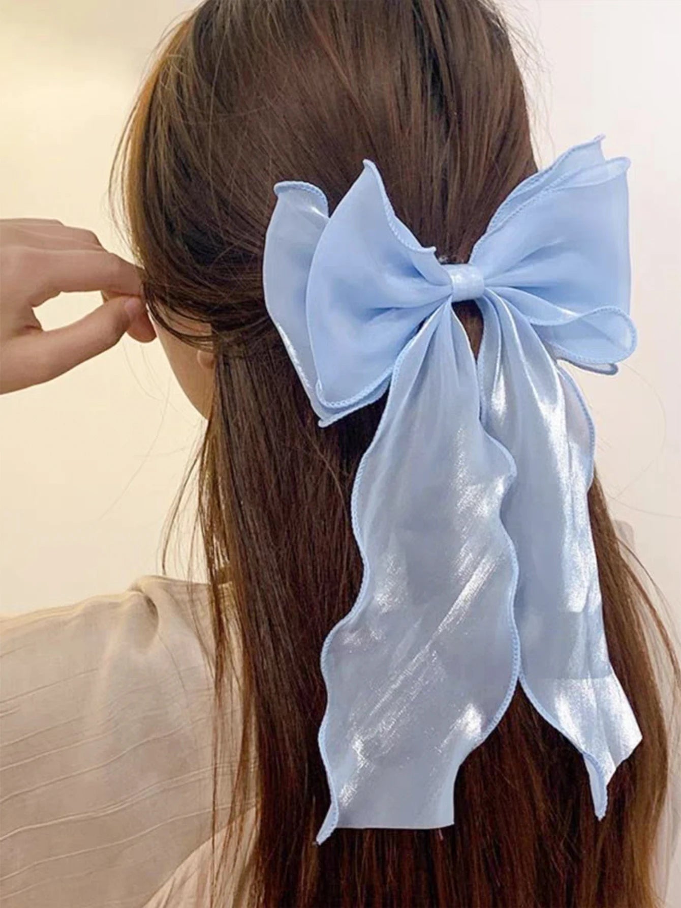 2 Pcs Hair Bows Hair Clip,White Blue Hair Bow Ribbons for Women Girls Hair Accessories Aesthetic Silky Satin Metal Clamp Viralgem Store