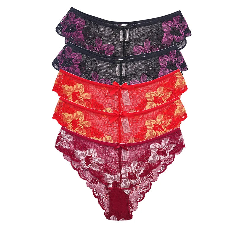 5pcs Lace Sexy Women Panties Mid Waist Perspective Floral Ladies Briefs Breathable Comfortable Female Underwear Viralgem Store