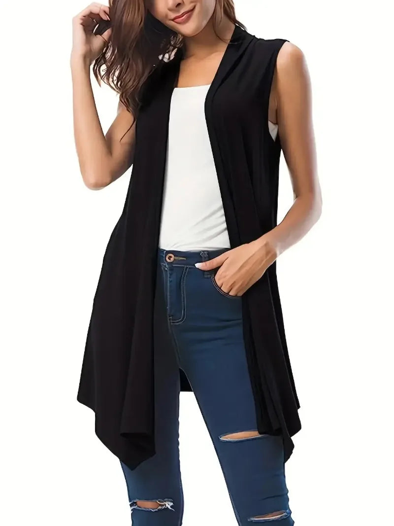 Women's Plus Size 1XL-5XL Fashionable Asymmetrical Hem Sleeveless Cardigan Versatile Solid Color Casual Cardigan Simple Cardigan