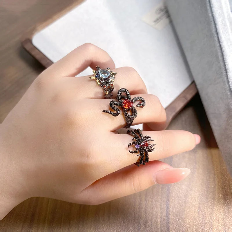 2025 Dark Gothic Irregular Zircon Adjustable Unisex Ring