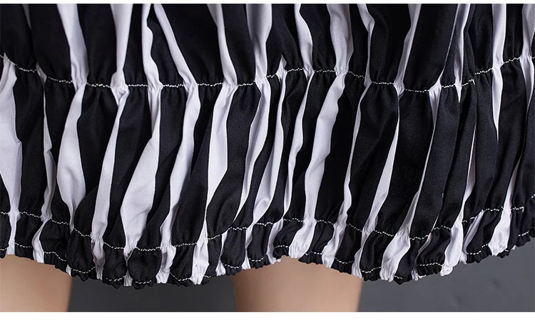 Summer Striped Print 2 Two Piece Set Women Irregular Patchwork Fashion Ladies Cropped Shirts Loose Casual Pleated Woman Skirts Viralgem Store