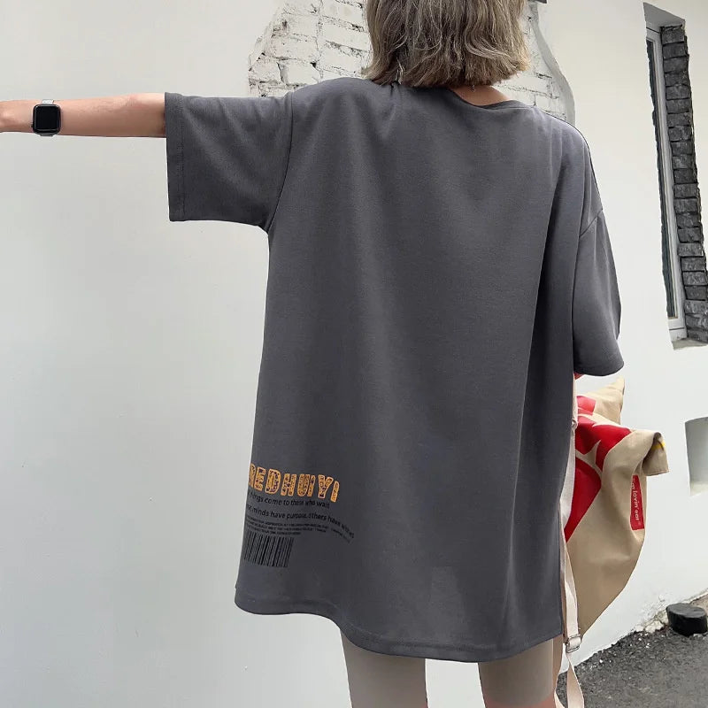 Summer Y2k Clothes New Messenger Bag Printed Pocket Zipper T-shirt Women Europea Style Casual Large Size Couple Casual Tees Tops