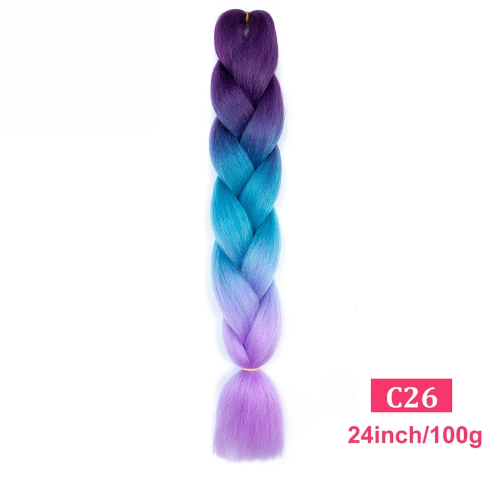 24inch Synthetic Long Braiding Hair Pre Strethced Colorful Ombre Brown Blonde Crochet Jumbo Braids Hair Extensions For Women