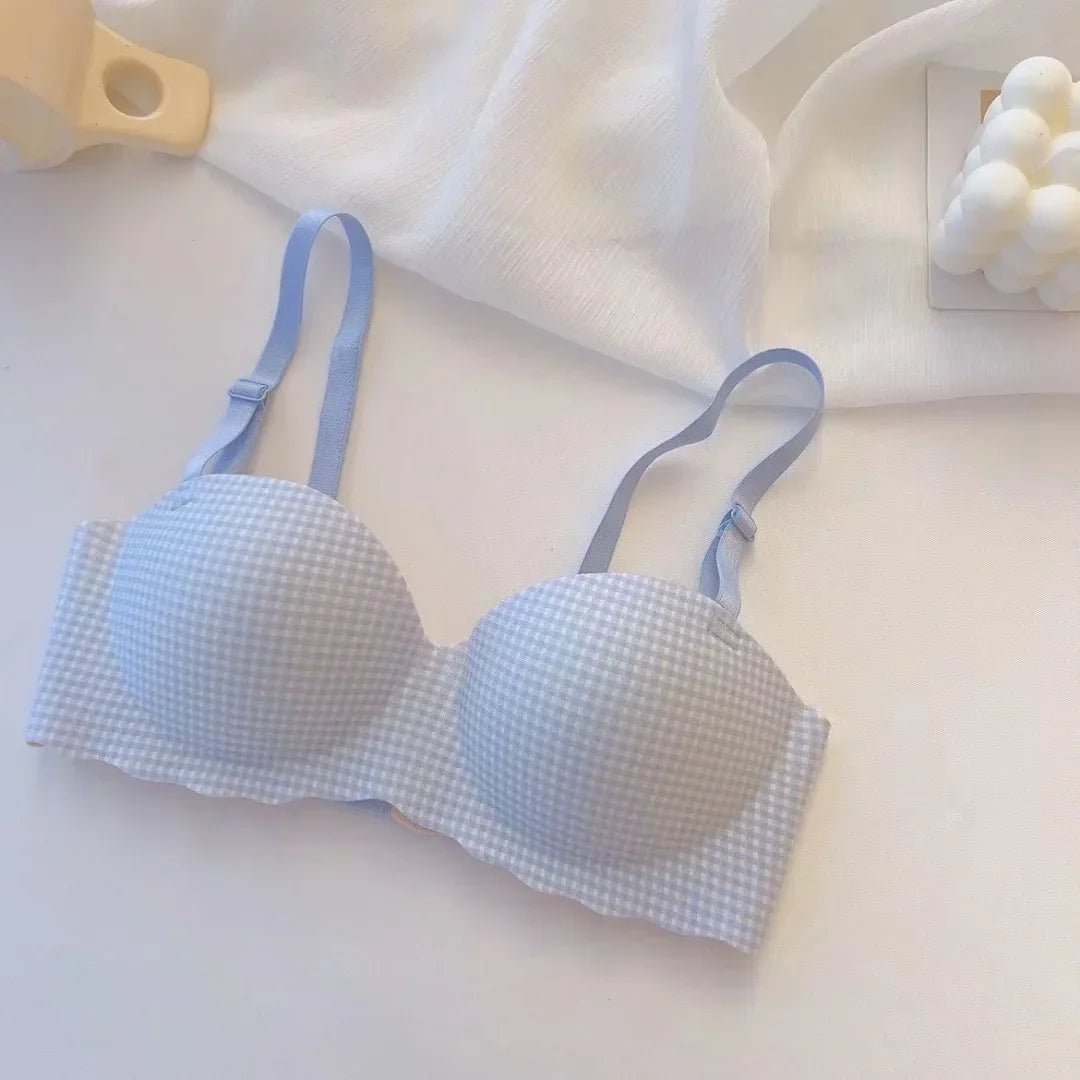 Women Ice Bra One Cup Thick Comfortable Without Steel Ring Lingerie Sexy Push Up Bralette Underwear Fashion Plaids Pattern Bra Viralgem Store