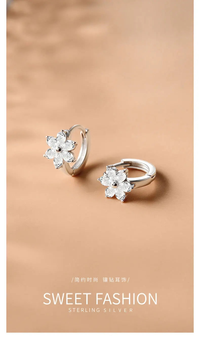 925 Sterling Silver Flower Earrings Temperament Simple Inlaid Zircon for Women Wedding Jewelry Accessories Viralgem Store