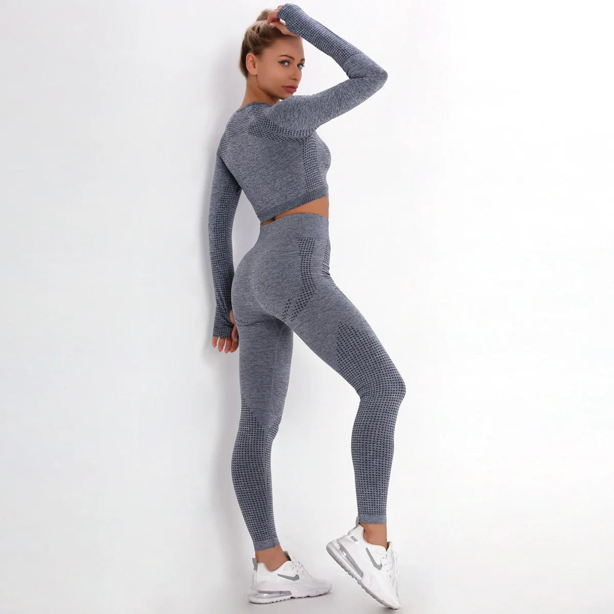 Women Seamless Gym Set Long Sleeve Top High Waist Belly Control Sport Leggings Gym Clothes Seamless Sport Suit Sexy Booty Girls Viralgem Store