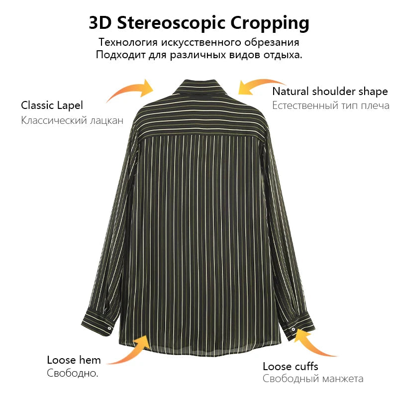 Womens Striped Shirt With Tie And Turn Down Collar Long Sleeves Fashionable And Versatile A Must Have Item For Spring And Autumn Freshlook Styles