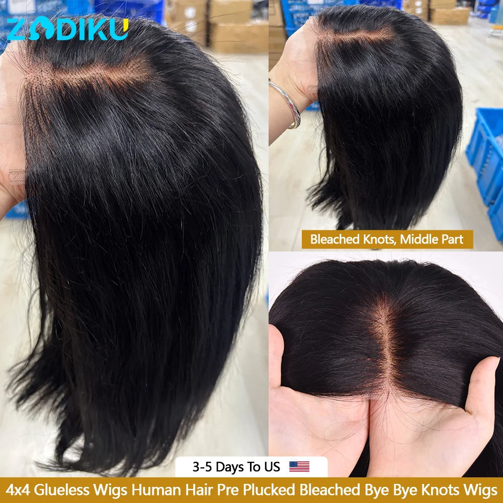 ZIDIKU 10-16inch Glueless Wigs Human Hair Straight Human Hair Bob Wig 100 Human Hair 4x4 Lace Black Wigs On Clearance Sale Wowan Viralgem Store