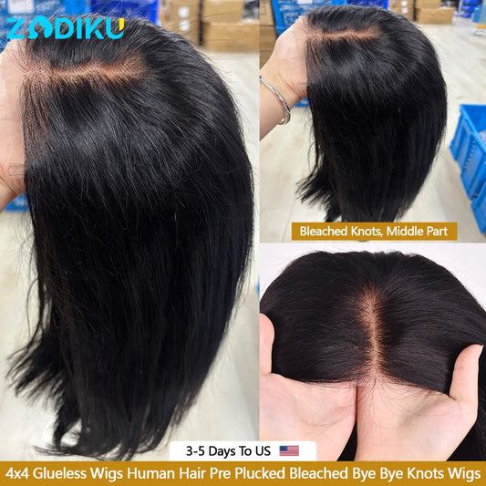ZIDIKU 10-16inch Glueless Wigs Human Hair Straight Human Hair Bob Wig 100 Human Hair 4x4 Lace Black Wigs On Clearance Sale Wowan Viralgem Store