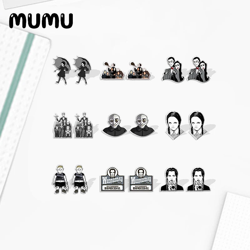 2020 New Gothic Dark Healing Festive Movie Acrylic Stud Earring Addams Family Wednesday Earrings Resin Epoxy Jewelry Gifts Fans
