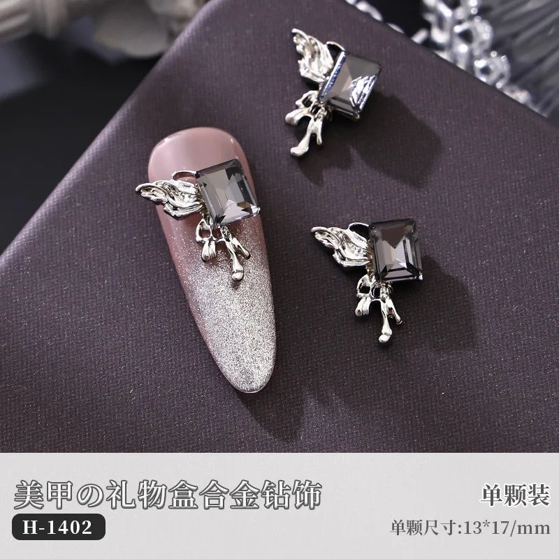 5PCS Luxury Sparkle Gift Box Pile Diamonds Crystal Love Alloy X Butterfly Pearl Nail Art Rhinestones Decorations Manicure Charms Viralgem Store