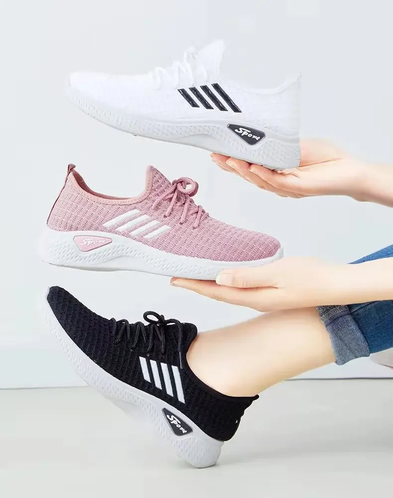 Trendy Shoes New Fly-Knit Sneakers Spring and Summer Soft Bottom Casual Mom Shoes Mesh Low-Top Running Student Shoes