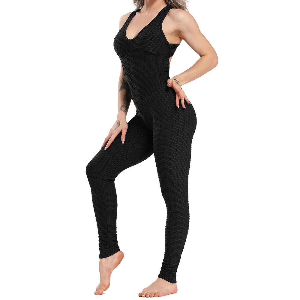 Women Halter Yoga Set Black Activewear Sexy Bandage Sleeveless Jumpsuit Skinny Rompers Solid Elastic Bodycon Fitness Sport Suits Viralgem Store