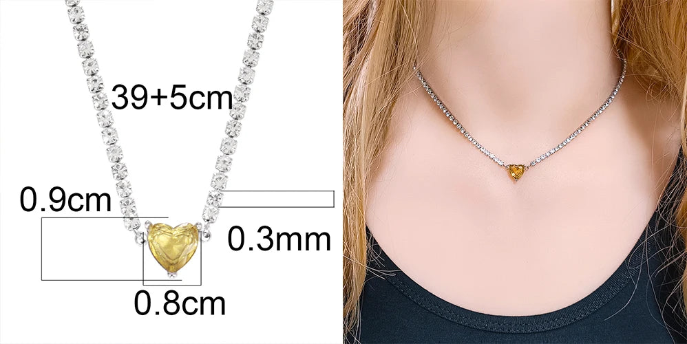 Stainless Steel Necklace Tennis Chain Hip Hop Square Pendant Necklace Star Heart Zircon Choker Necklaces For Women Jewelry