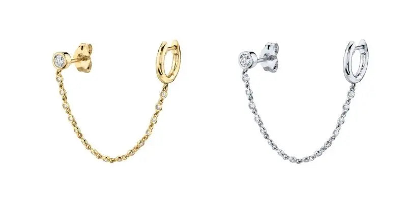 YUXINTOME 1PC 925 Sterling Silver Ear Needle Colorful Zircon Chain Tassel Hoop Earrings for Women Two Holes Earring Jewelry A45