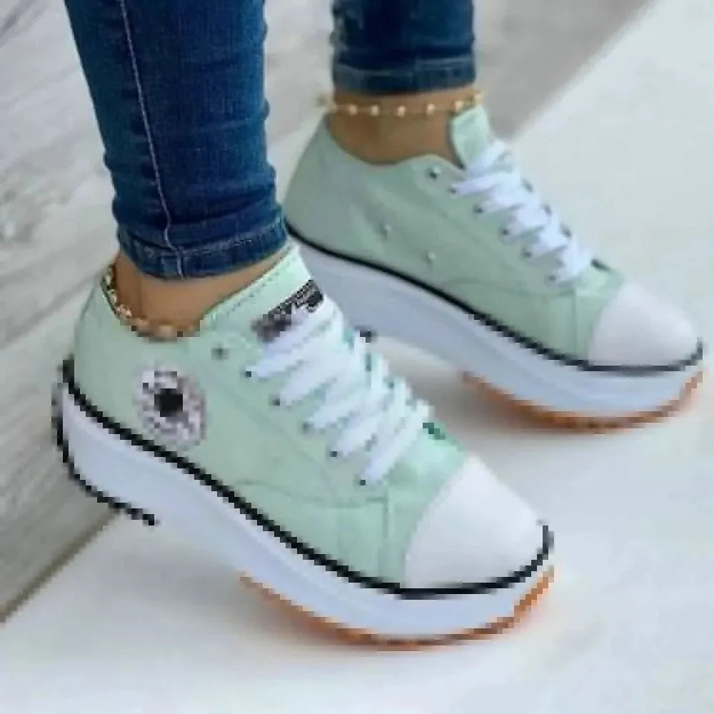 Women’s Pattern Canvas Sneakers  Casual Flat Lace-Up Shoes Zapatillas Mujer Chaussure Femme Viralgem Store